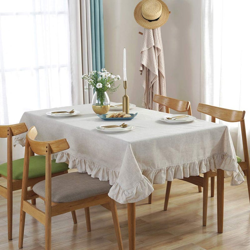 AMZALI Cotton Linen Tablecloth Flounces Fabric Dust-Proof Table Cover for Kitchen Dinner Picnic Table Cloth Tabletop Buffet Home Decoration (Rectangle/Oblong, 55 x 102 Inch, Linen) - Image 3